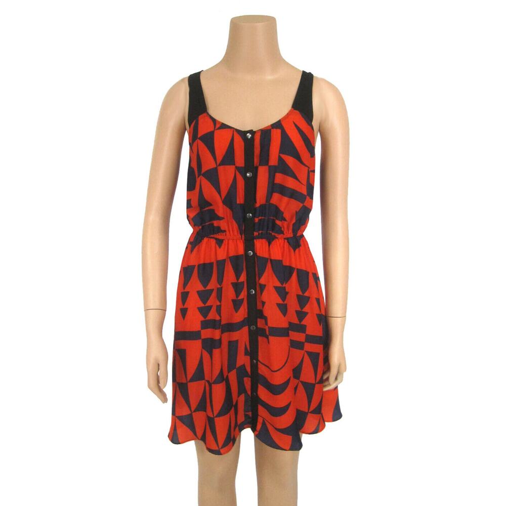 Silence + Noise Sundress Sz M Lightweight Racerback Tank Dress Snaps Red Navy
